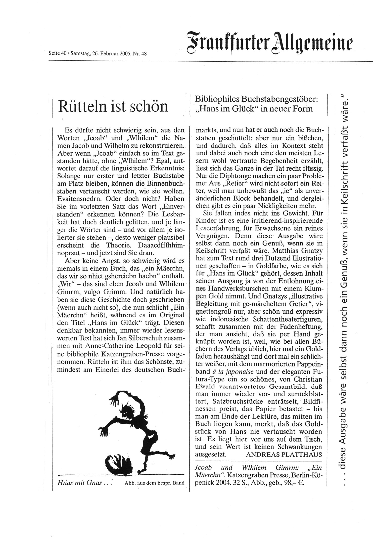 Frankfurter Allgemeine Rütteln ist schön Katzengraben Presse